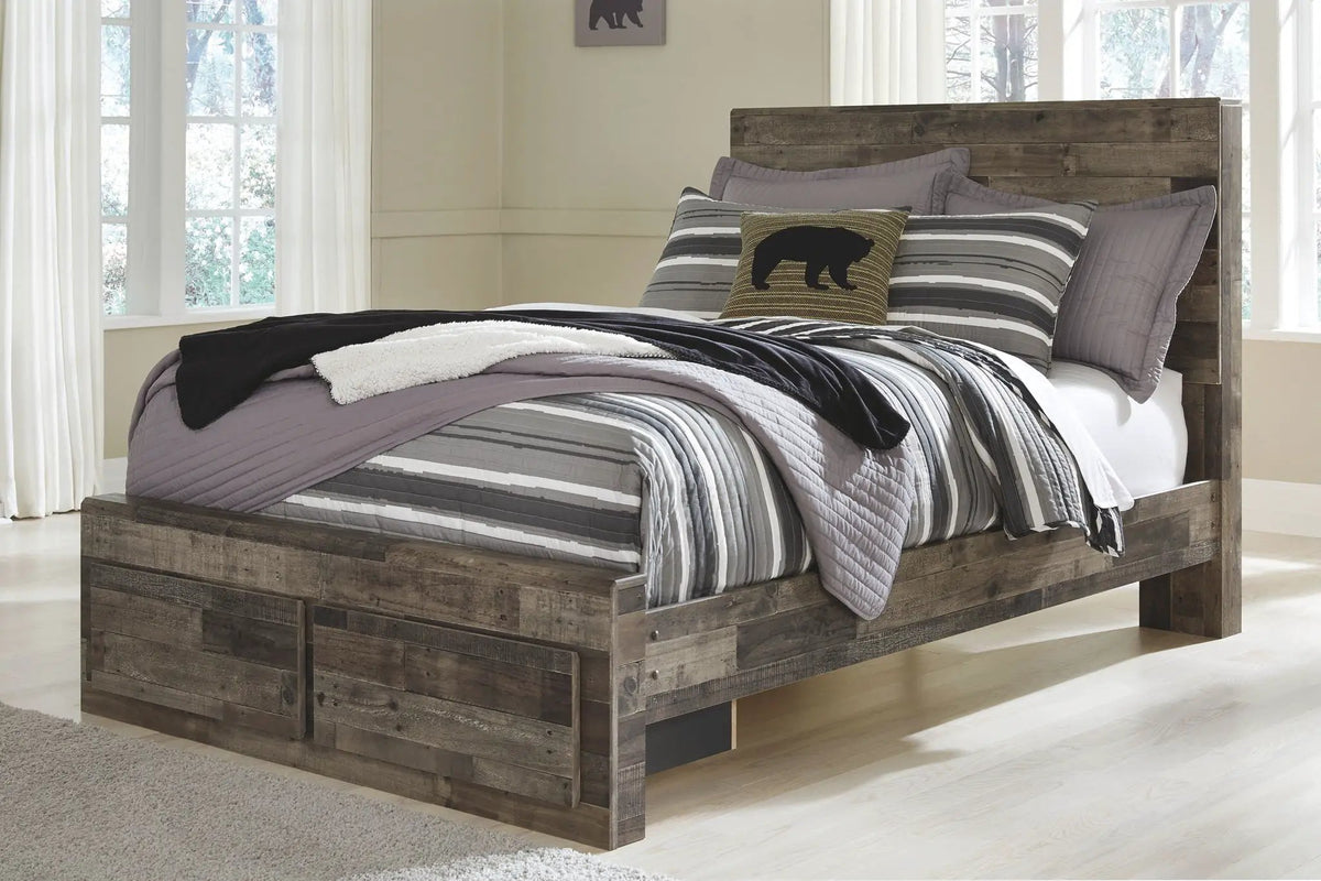 Derekson Youth Panel Bedroom Set | 4-Piece | Rustic Butcher Block Finish | Replicated Pine Grain