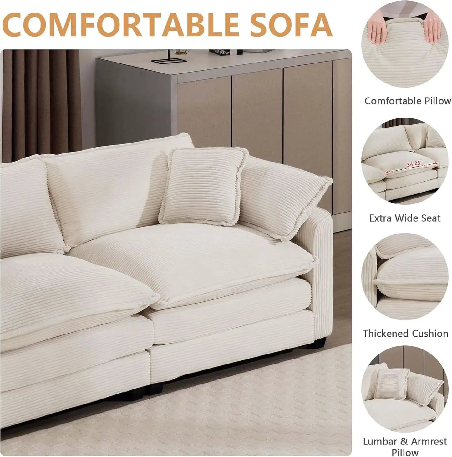 Oversized 2 Piece Sofa Set Beige 3 Seater And Loveseat from PriceLows™