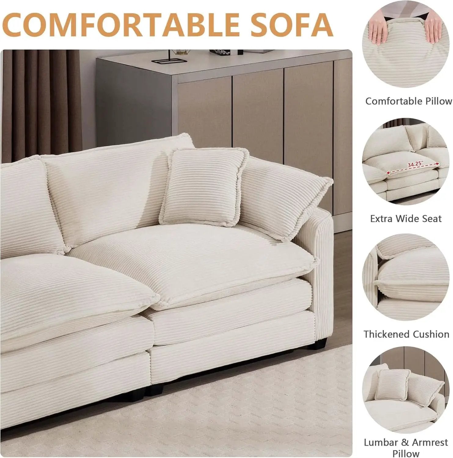 Oversized 2 Piece Sofa Set Beige 3 Seater And Loveseat from PriceLows™