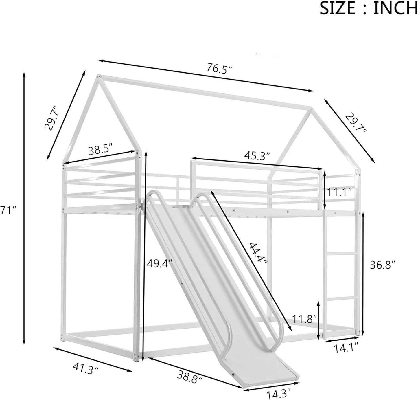 Twin Over Twin Metal Floor Bunk Bed With Slide Playhouse from PriceLows™