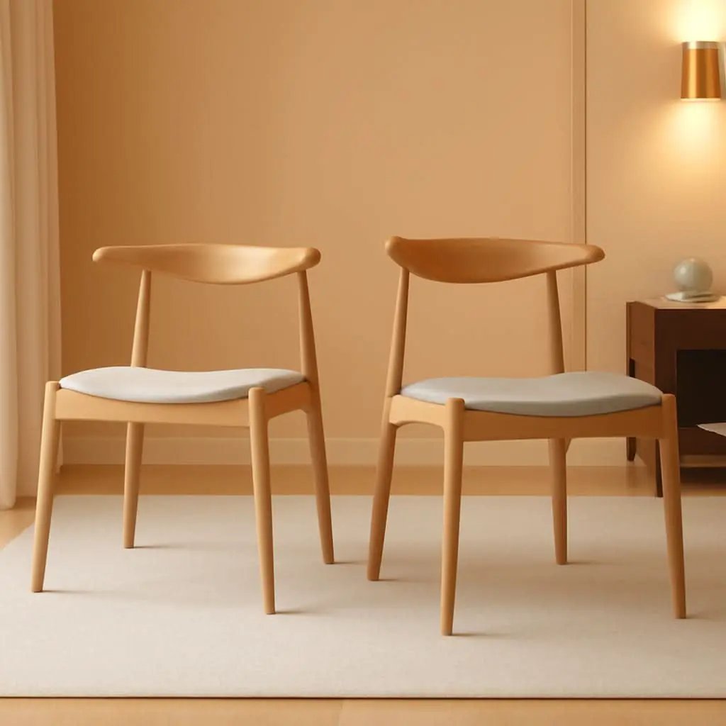 Beige Fabric Dining Chairs With Oak Finish 2 Pack Set from PriceLows™