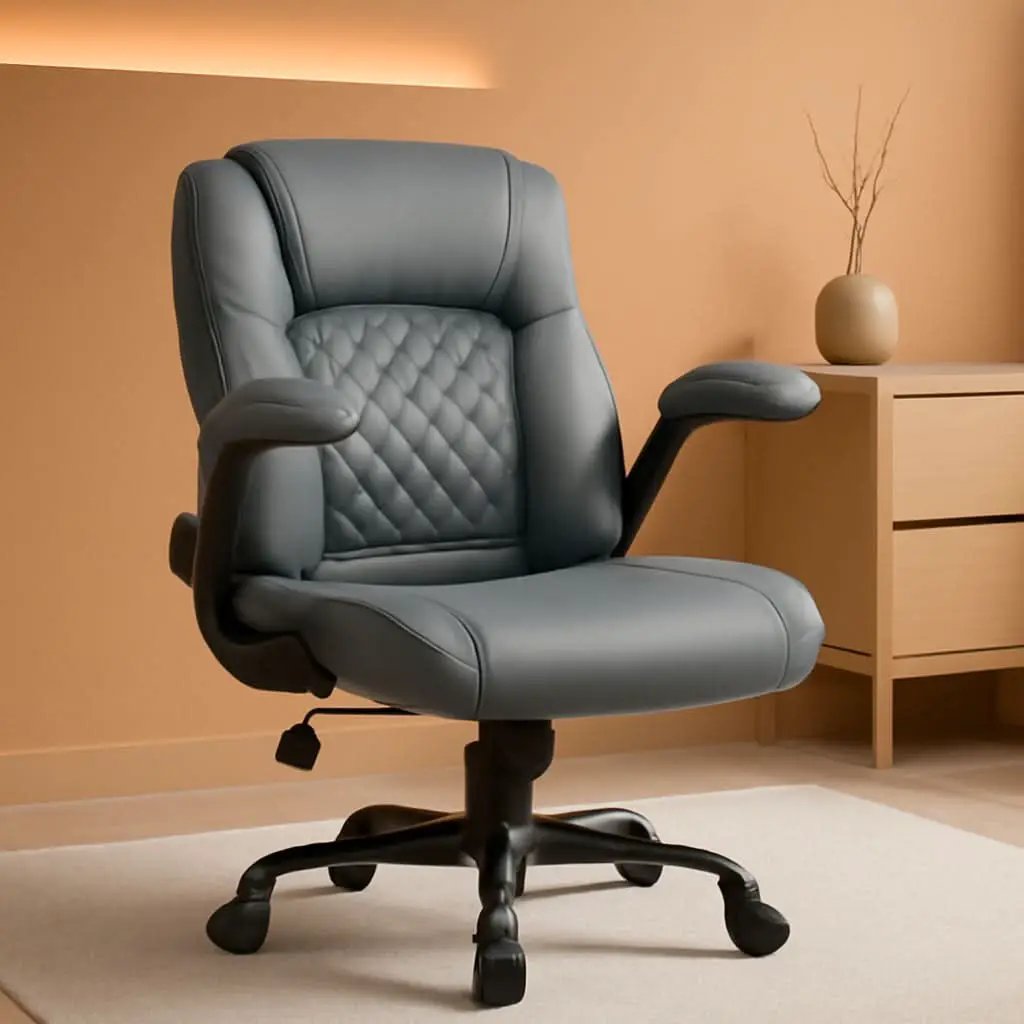Gray PU Leather Office Chair With Ergonomic Back Support from PriceLows™