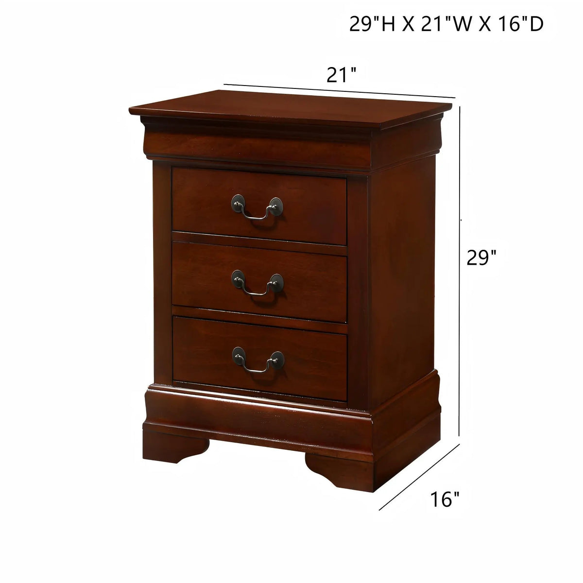 Louis Phillipe Nightstand | Traditional Wood Design | English Dovetailed Drawers | Metal Center Guides
