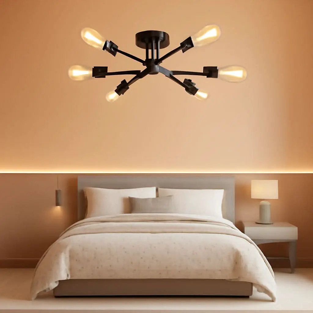 Black Modern Sputnik Chandelier 6 Light Ceiling Fixture from PriceLows™