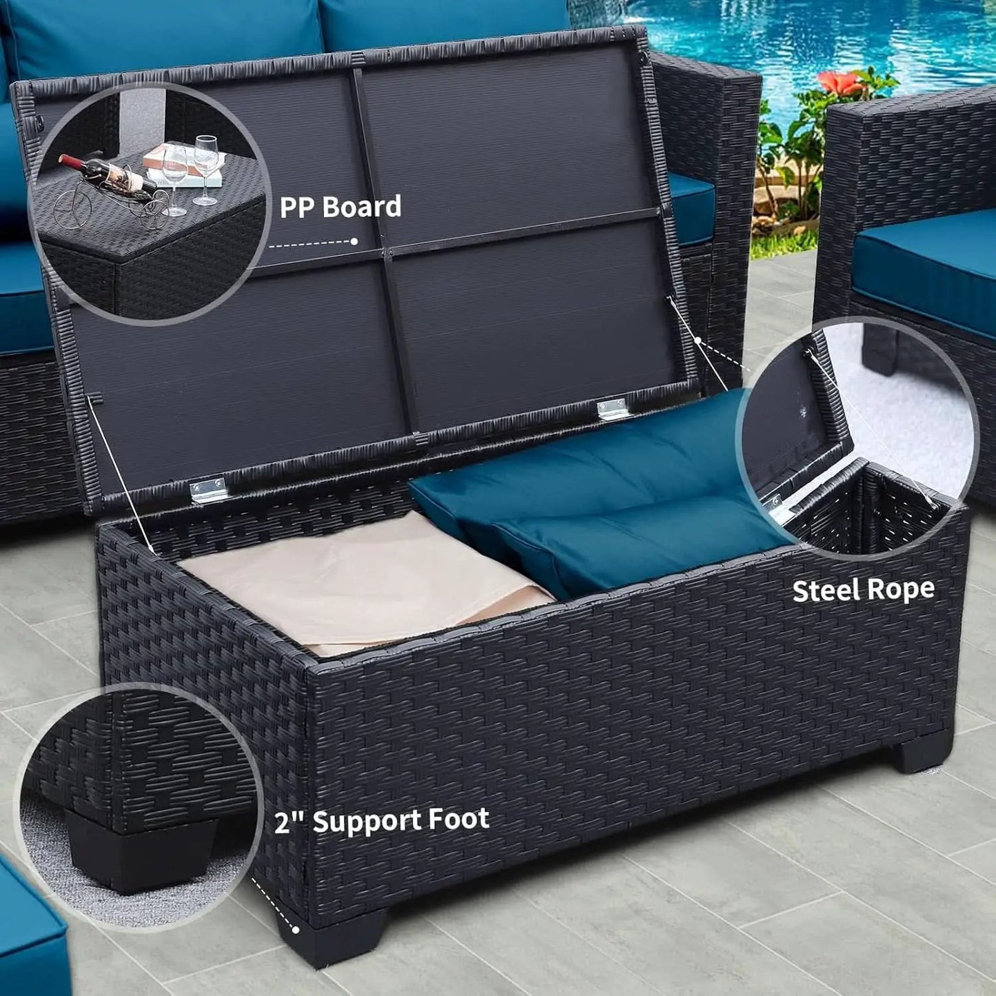 Peacock Blue 5 Piece Patio Furniture Set With Anti Slip Cushions And Covers from PriceLows™