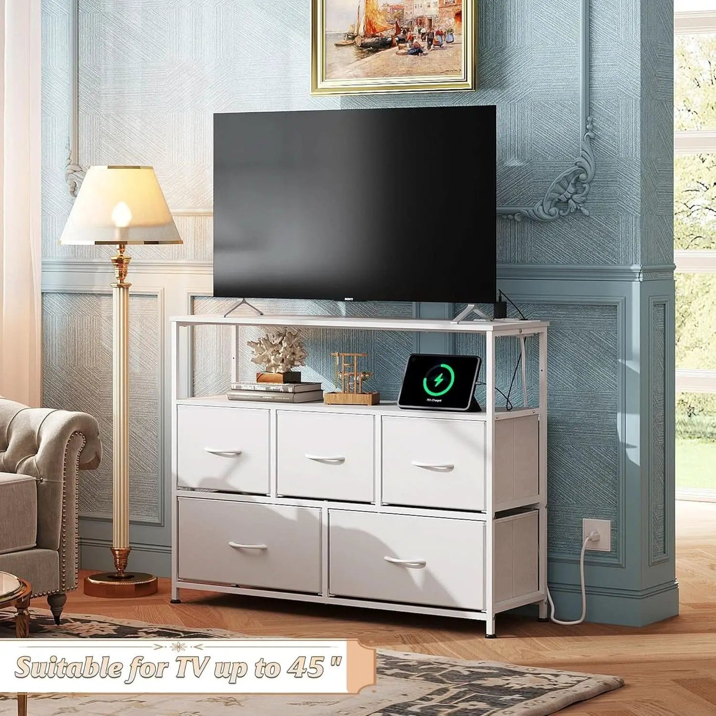Dresser TV Stand 5 Drawers And Built In Charging Station from PriceLows™