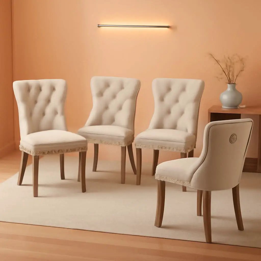 Velvet Dining Chairs Beige Nailhead Trim Set Of Four from PriceLows™