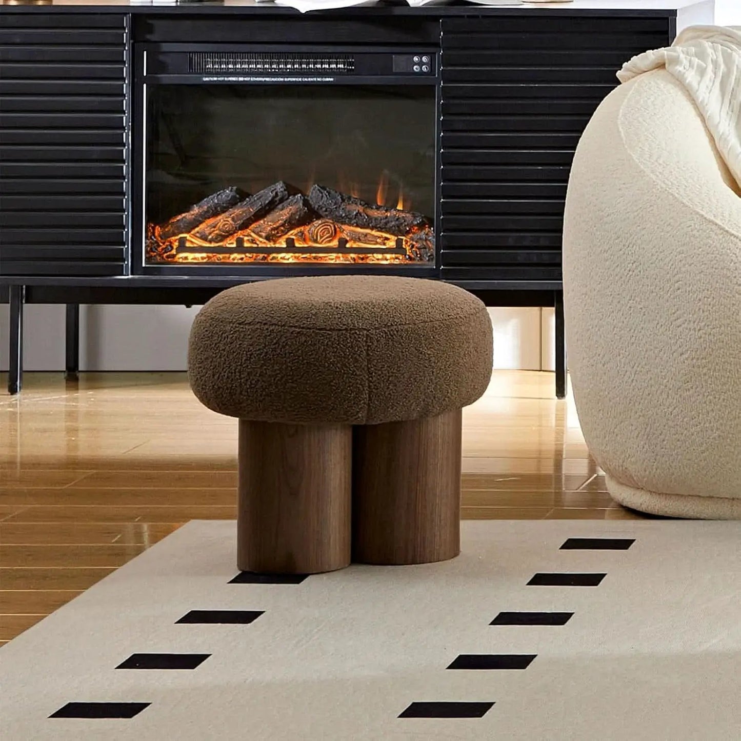 Luxurious Dark Brown Boucle Round Ottoman Footstool from PriceLows™