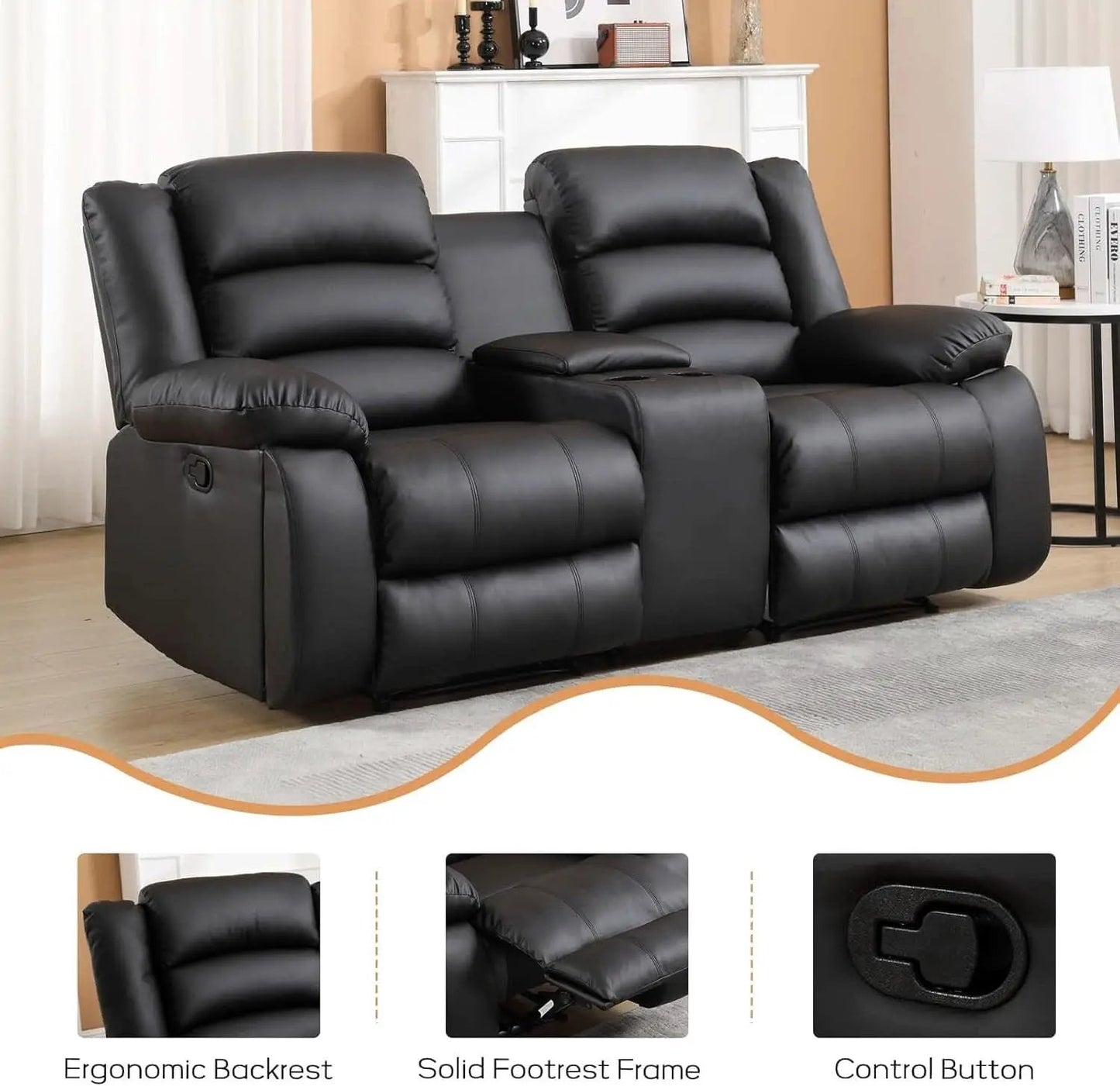 Black Faux Leather Manual Recliner Sofa Set With Loveseat from PriceLows™