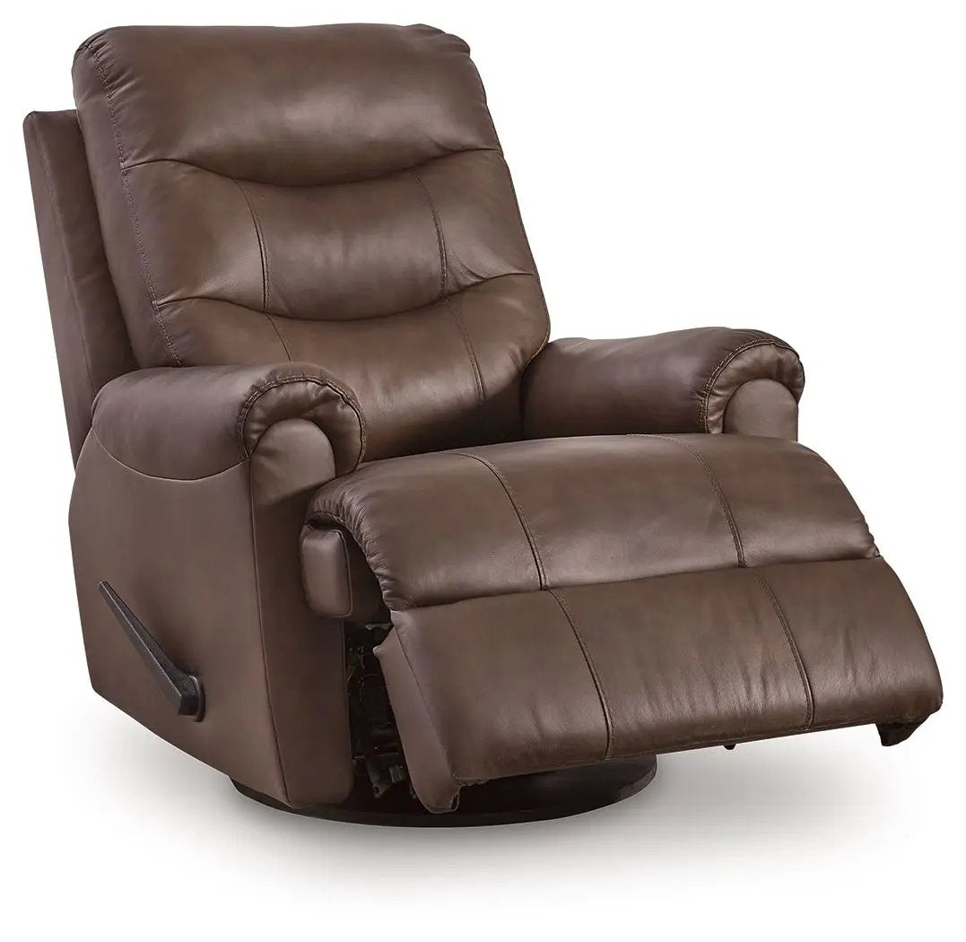 Flynwood Swivel Glider Recliner | Butternut Leather And Faux Leather | Pillow Top Arms | High Back