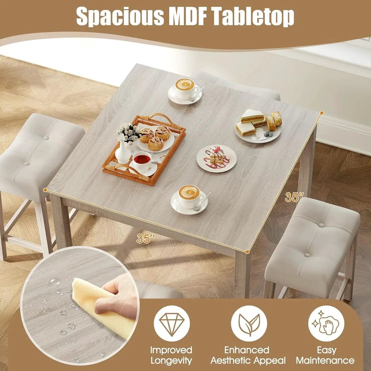 Bar Table Set Square Ultrasoft Cushioned Stools Space Saving from PriceLows™