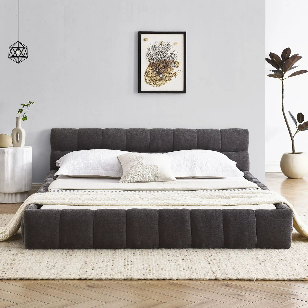 Modern Platform Storage Bed Frame | Thick Fabric Upholstery | Soft Headboard | Solid Construction