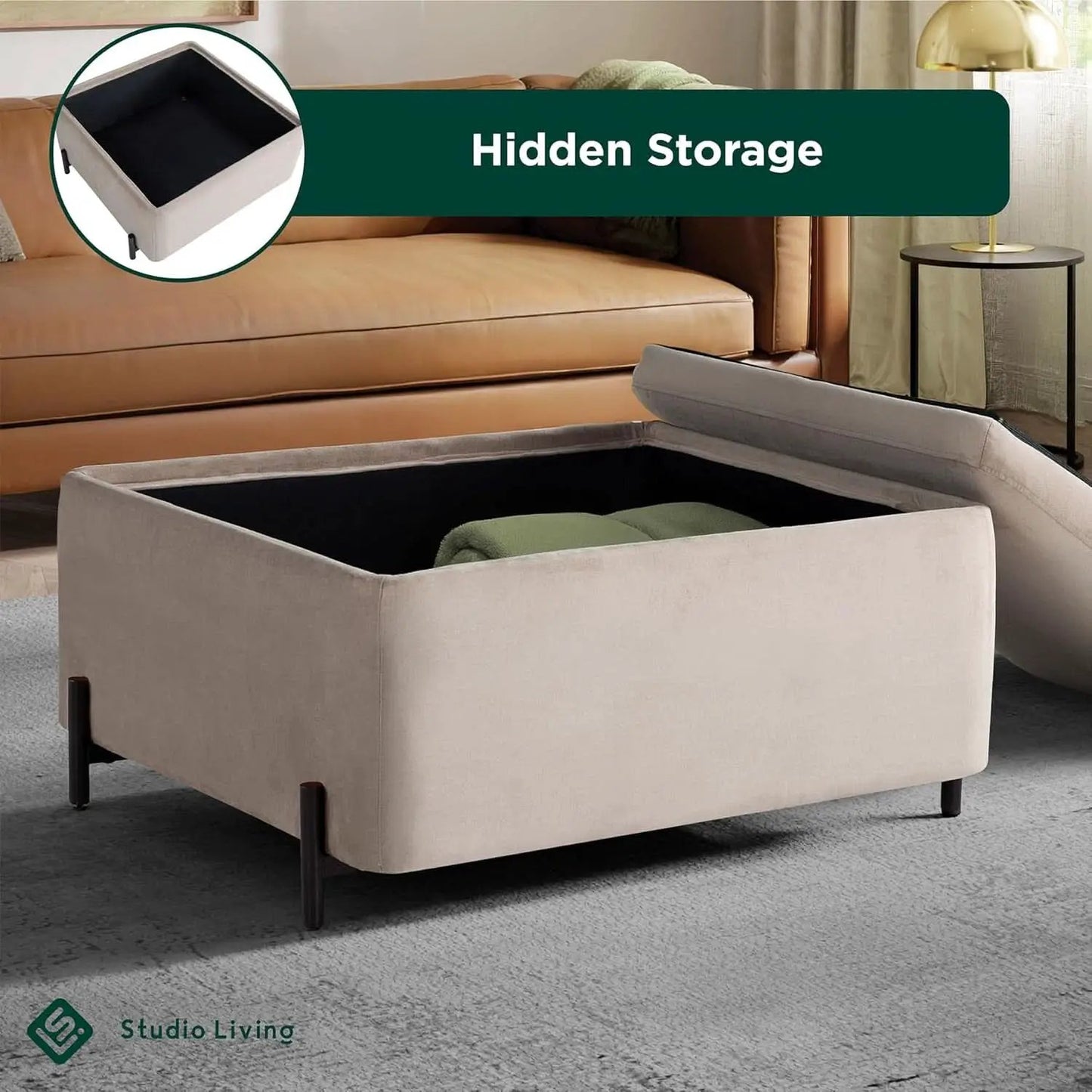 Connor Thirty One Point One Inch Taupe Velvet Storage Ottoman from PriceLows™