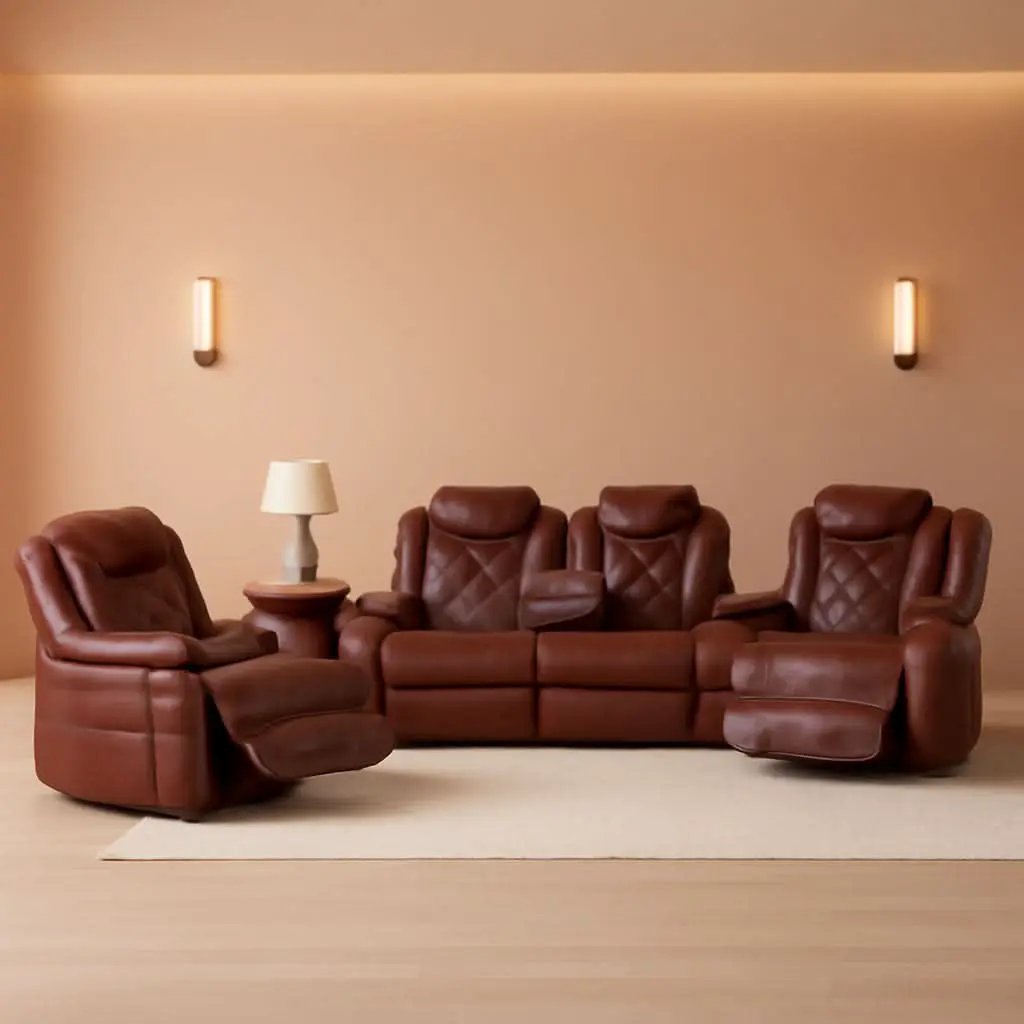 Power Reclining Leather Sofa Set With USB Ports Burgundy from PriceLows™