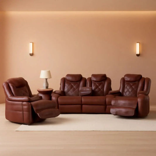 Power Reclining Leather Sofa Set With USB Ports Burgundy from PriceLows™