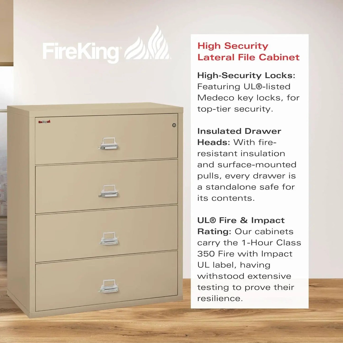Lateral 4 Drawer Fire Safe File Cabinet With Key Lock 1 Hour Fire Rated from PriceLows™
