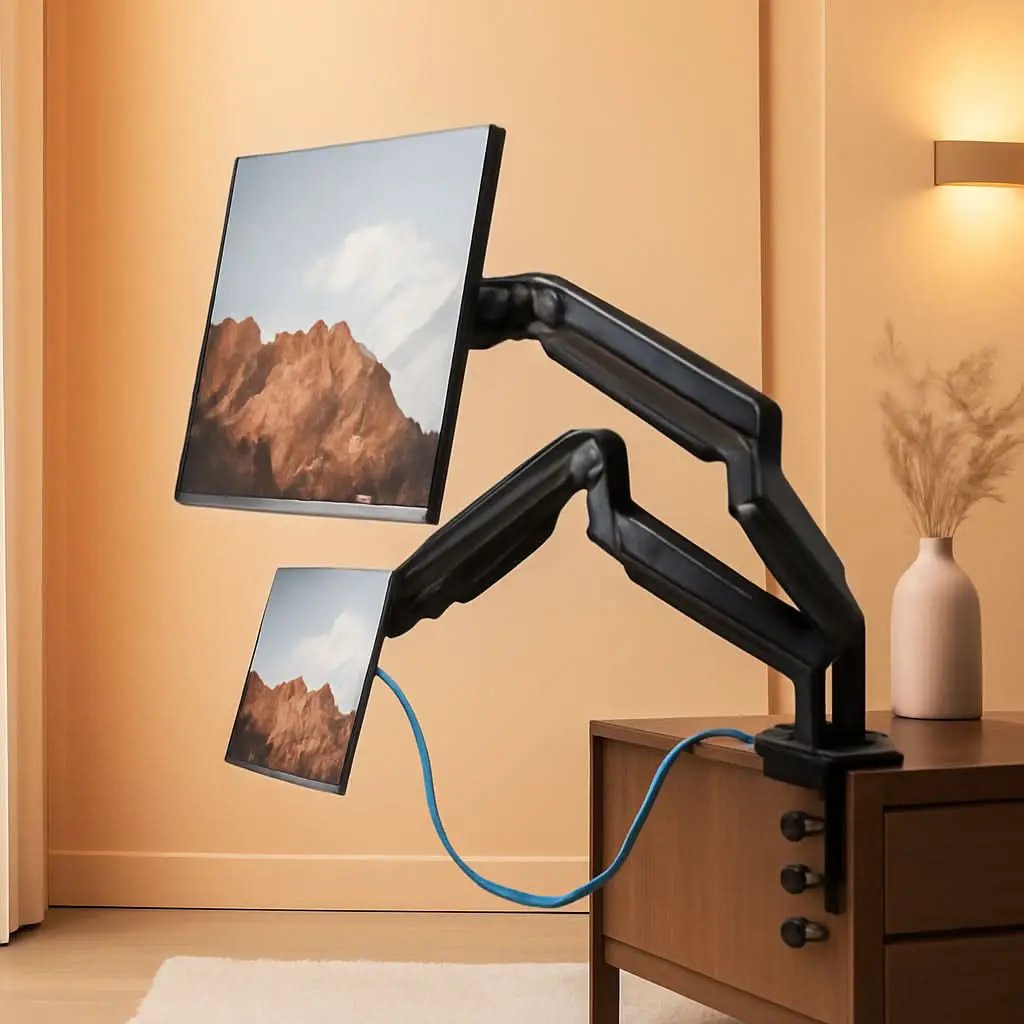 Dual Monitor Stand With USB Port Height Adjustable Arms from PriceLows™