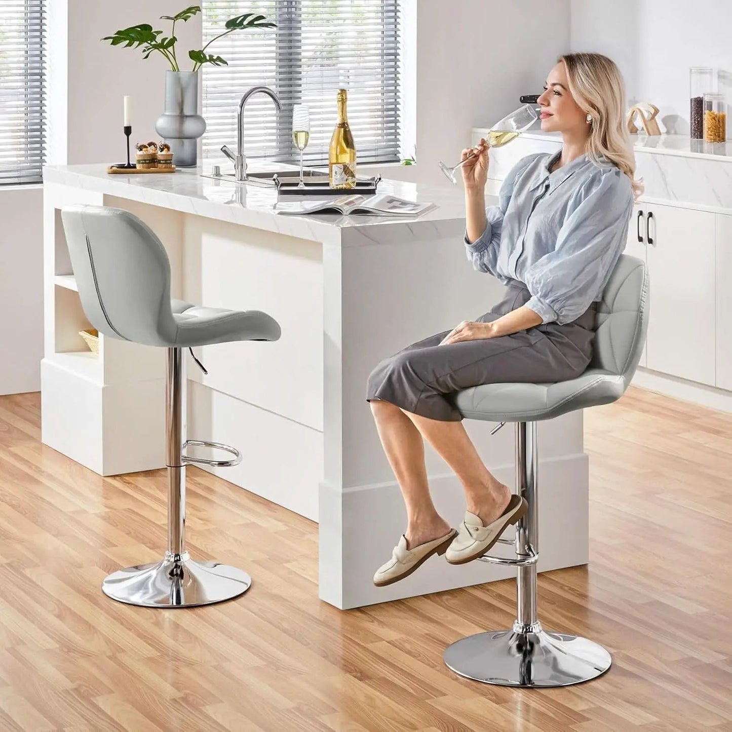 Elegant PU Leather Swivel Bar Stools Set of Four from PriceLows™