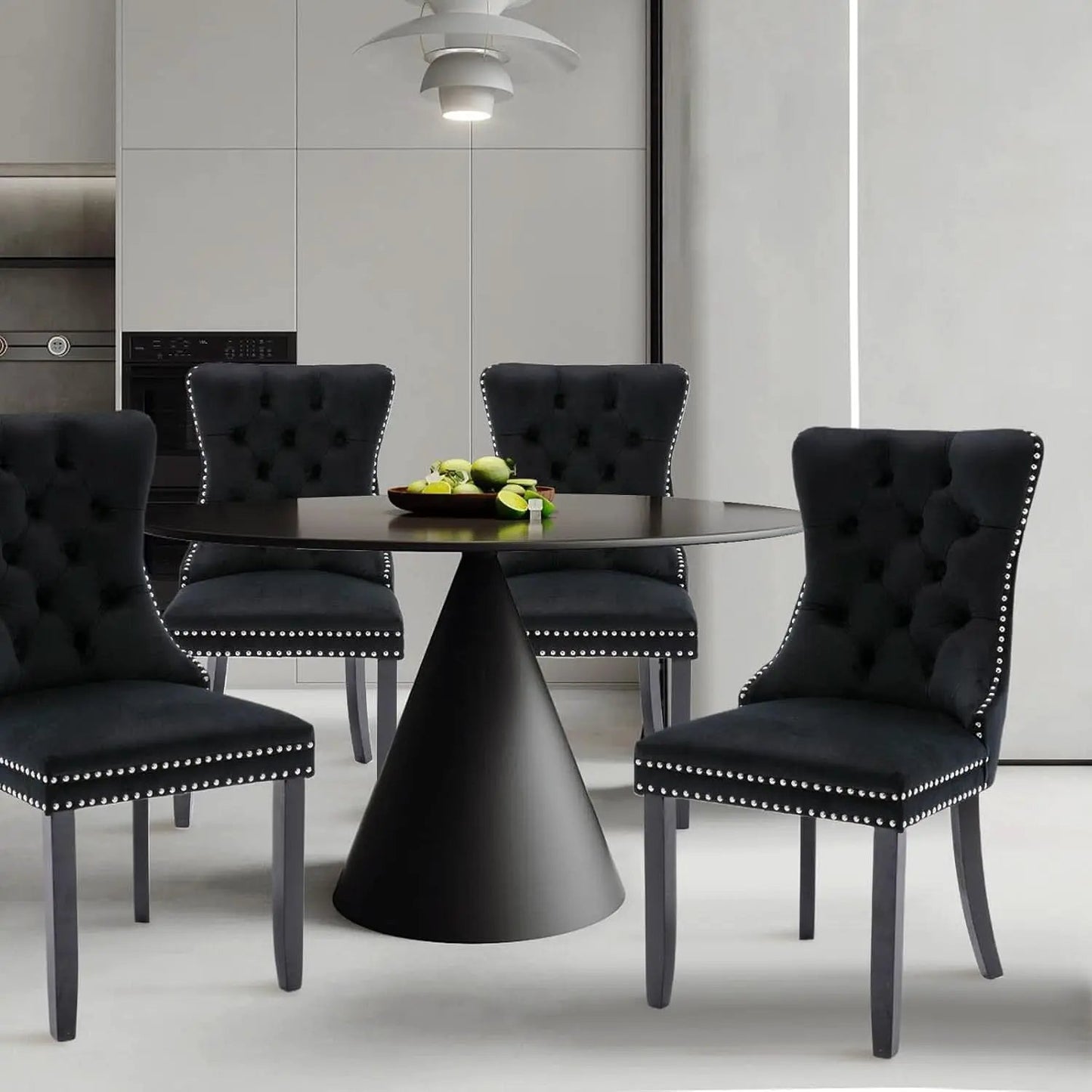Black Velvet Dining Chairs Set Of 4 With Nailhead Trim from PriceLows™