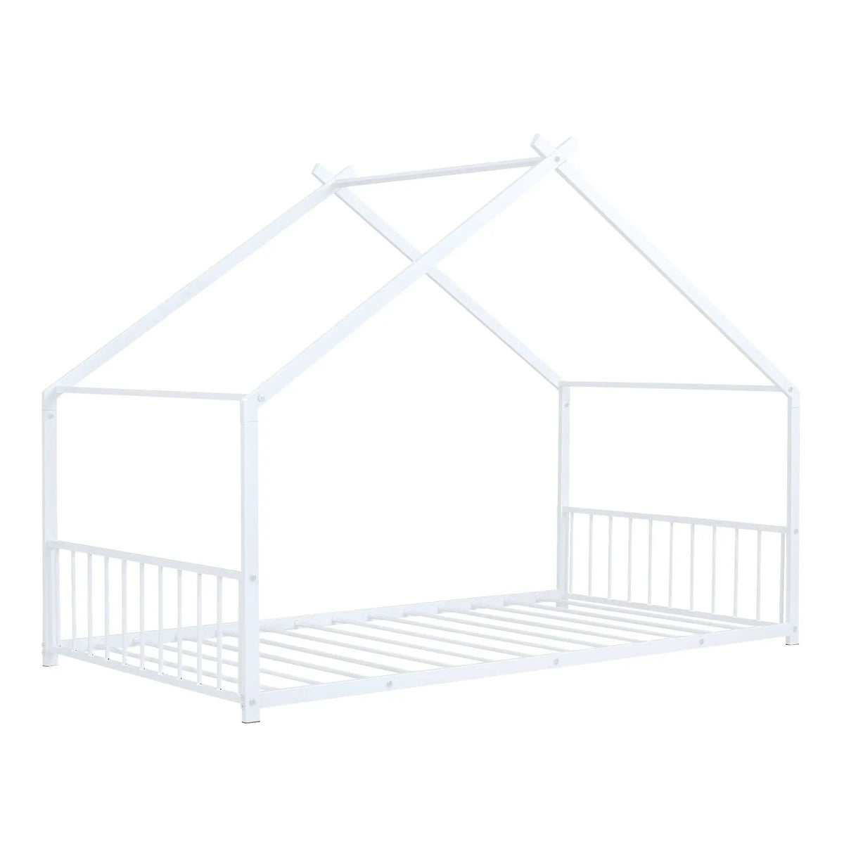 Metal House Bed | Roof Design | Semi-Enclosed Play Space | Contemporary Neutral Finish