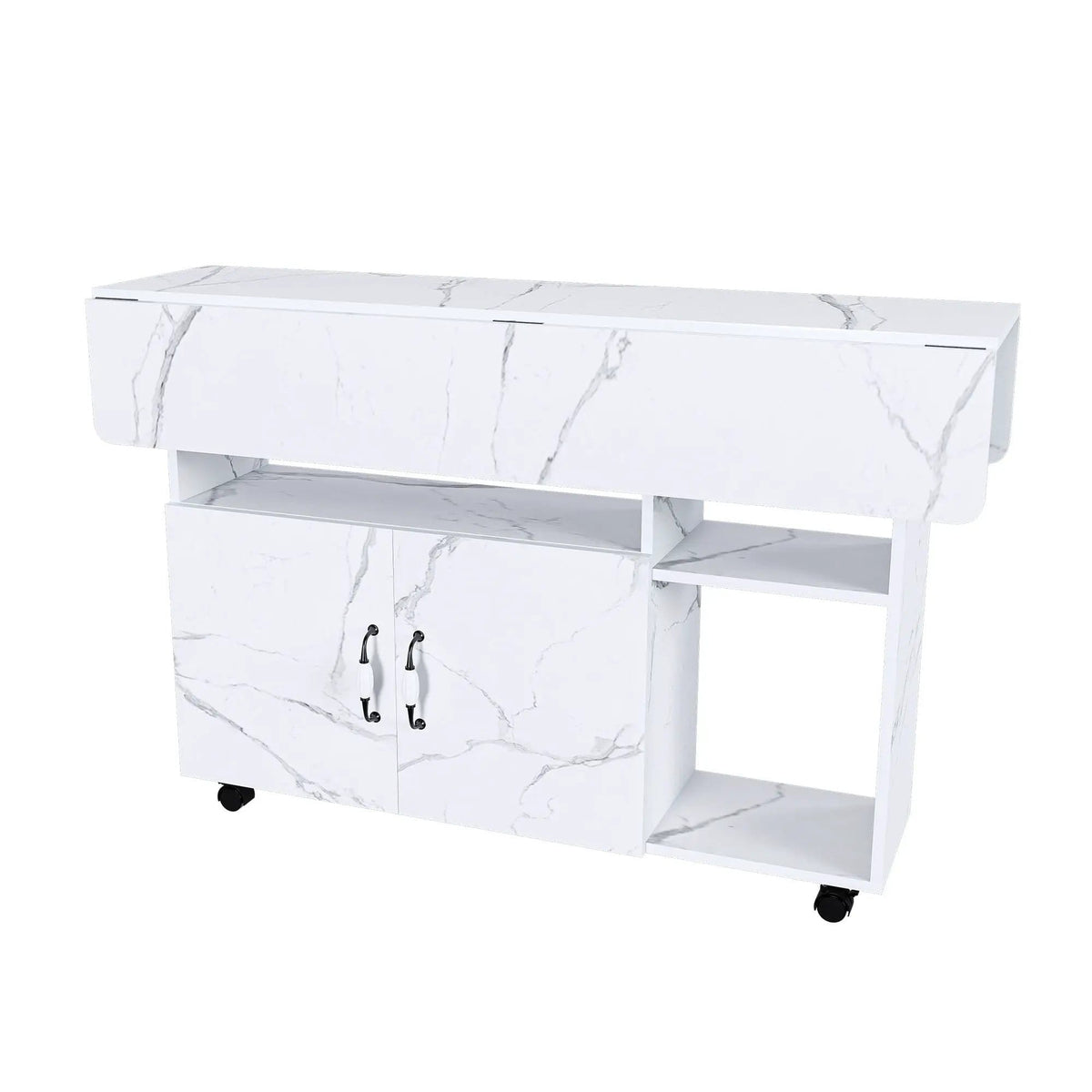 Multi Functional Folding Table With Storage Shelves And Wheels Island | 3 Pieces | Home Furniture | Home