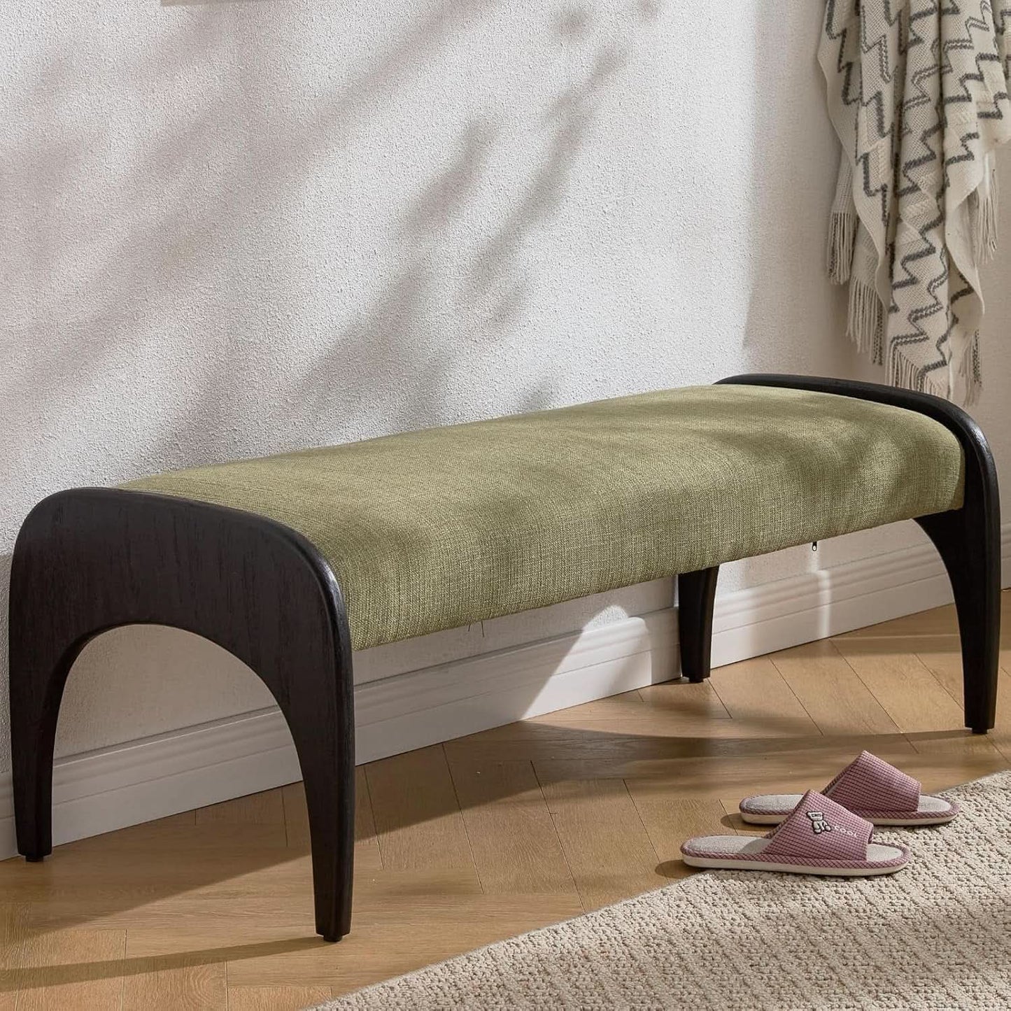 51 Inches Wide Linen Textured Emerald Ottoman Bench from PriceLows™