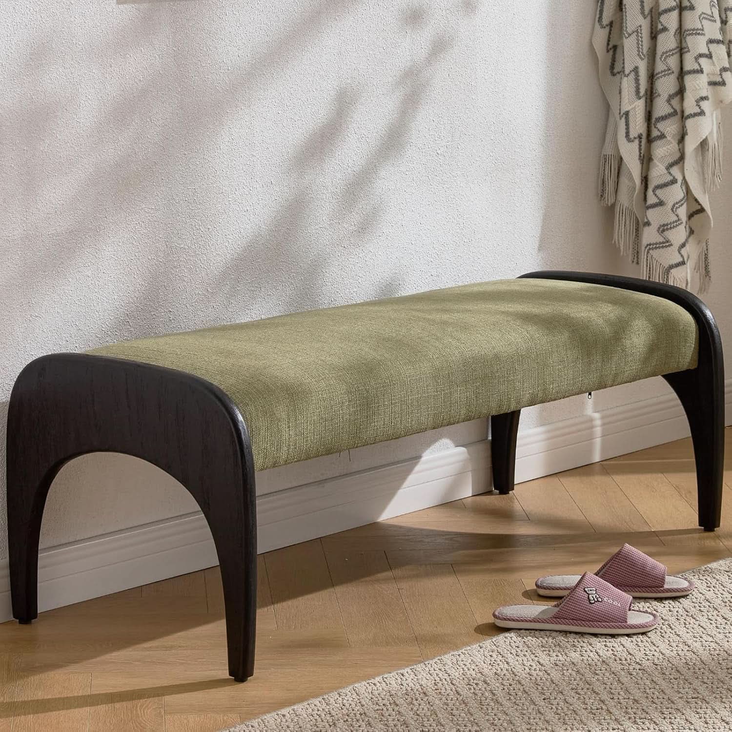 51 Inches Wide Linen Textured Emerald Ottoman Bench from PriceLows™