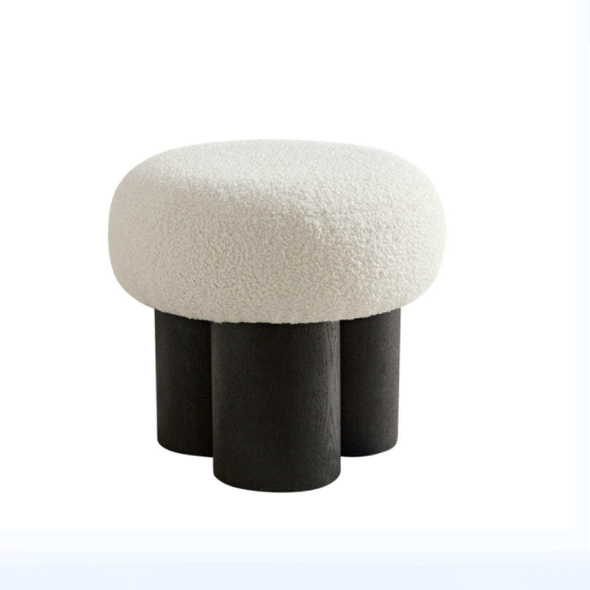 Mushroom Stool With Cushion | Greige Cushion | Wooden Barrel Base | 15.75 Inch Height