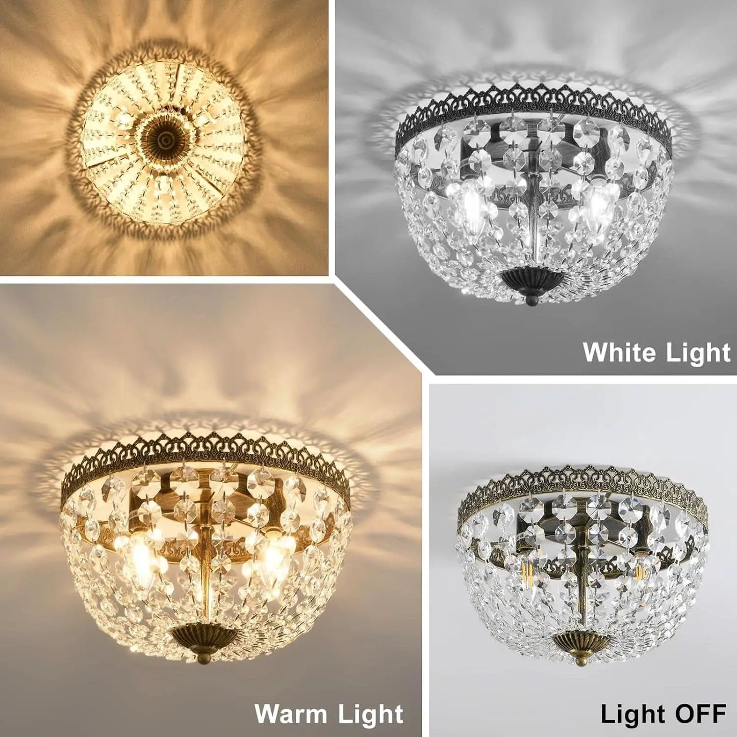 Three Light French Empire Crystal Chandelier Antique Bronze Dimmable Flush Mount from PriceLows™