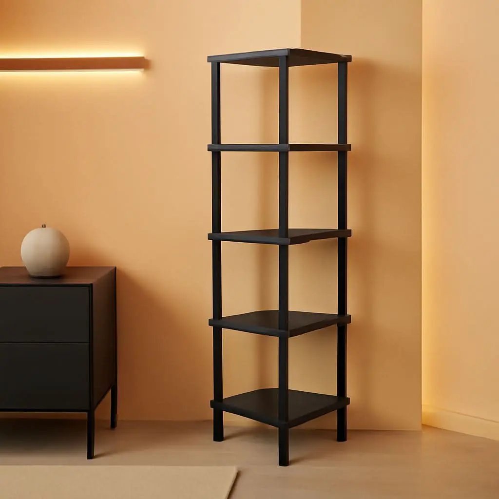 Industrial 5 Tier Corner Shelf Stand Black Metal Frame from PriceLows™