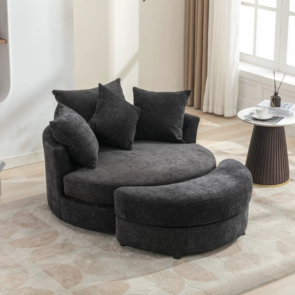 Swivel Accent Chair | 360 Degree Rotation | Ergonomic Padded Seat | Round Frame
