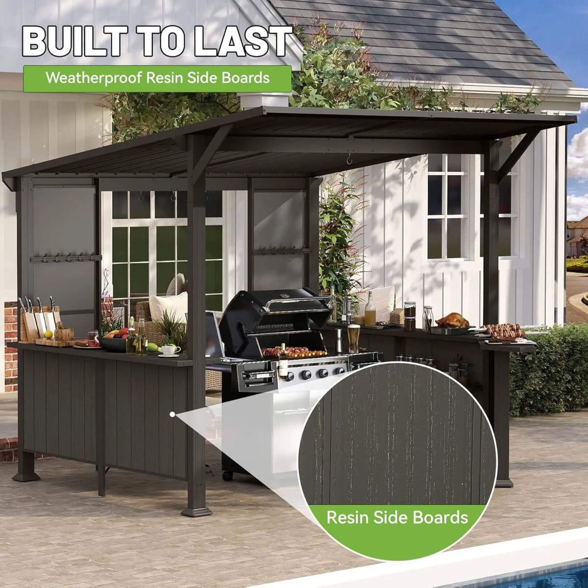 Hardtop Grill Gazebo | 9x10 Ft Footprint | Galvanized Steel Roof | Single-Slope Smoke Control