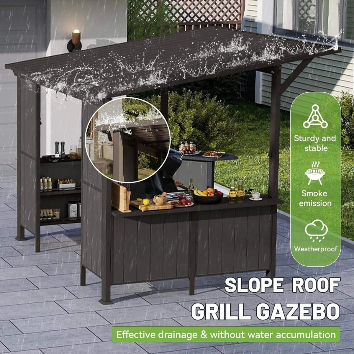 Hardtop Grill Gazebo | 9x10 Ft Footprint | Galvanized Steel Roof | Single-Slope Smoke Control