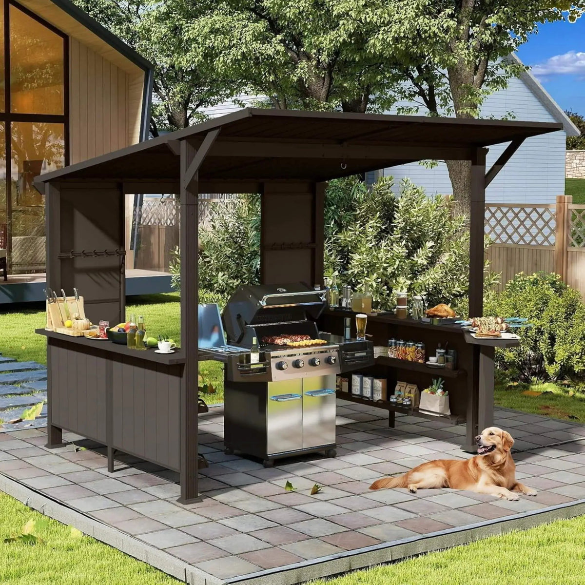 Hardtop Grill Gazebo | 9x10 Ft Footprint | Galvanized Steel Roof | Single-Slope Smoke Control