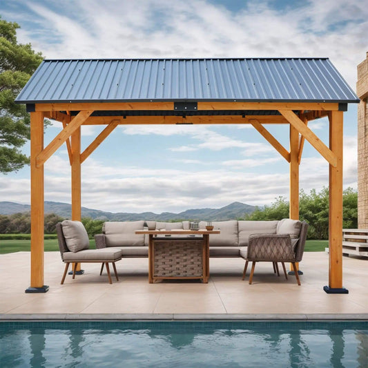 Heavy-Duty All-Weather Hardtop Wooden Carport Gazebo With Galvanized Steel Roof | Steel | Home Use | Home