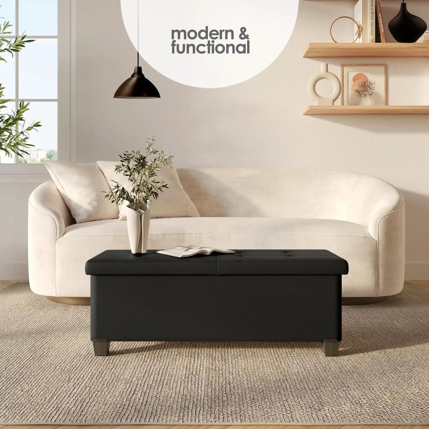 Black Forty ThreeInch Premium Multifunctional Storage Ottoman Bench from PriceLows™