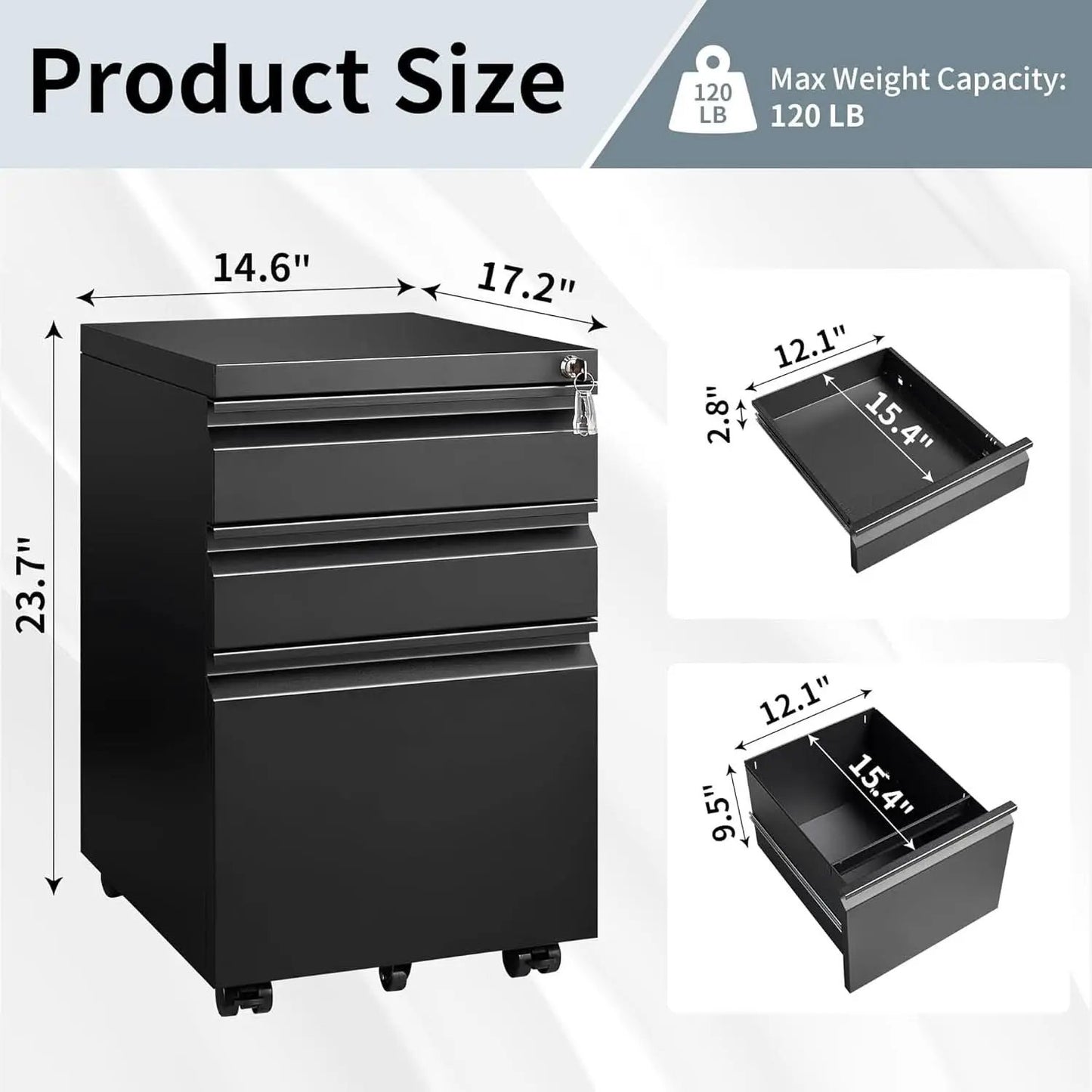 3 Drawer File Cabinet Under Desk Mobile Filing Cabinet With Lock For A4 Letter Legal Files Black from PriceLows™