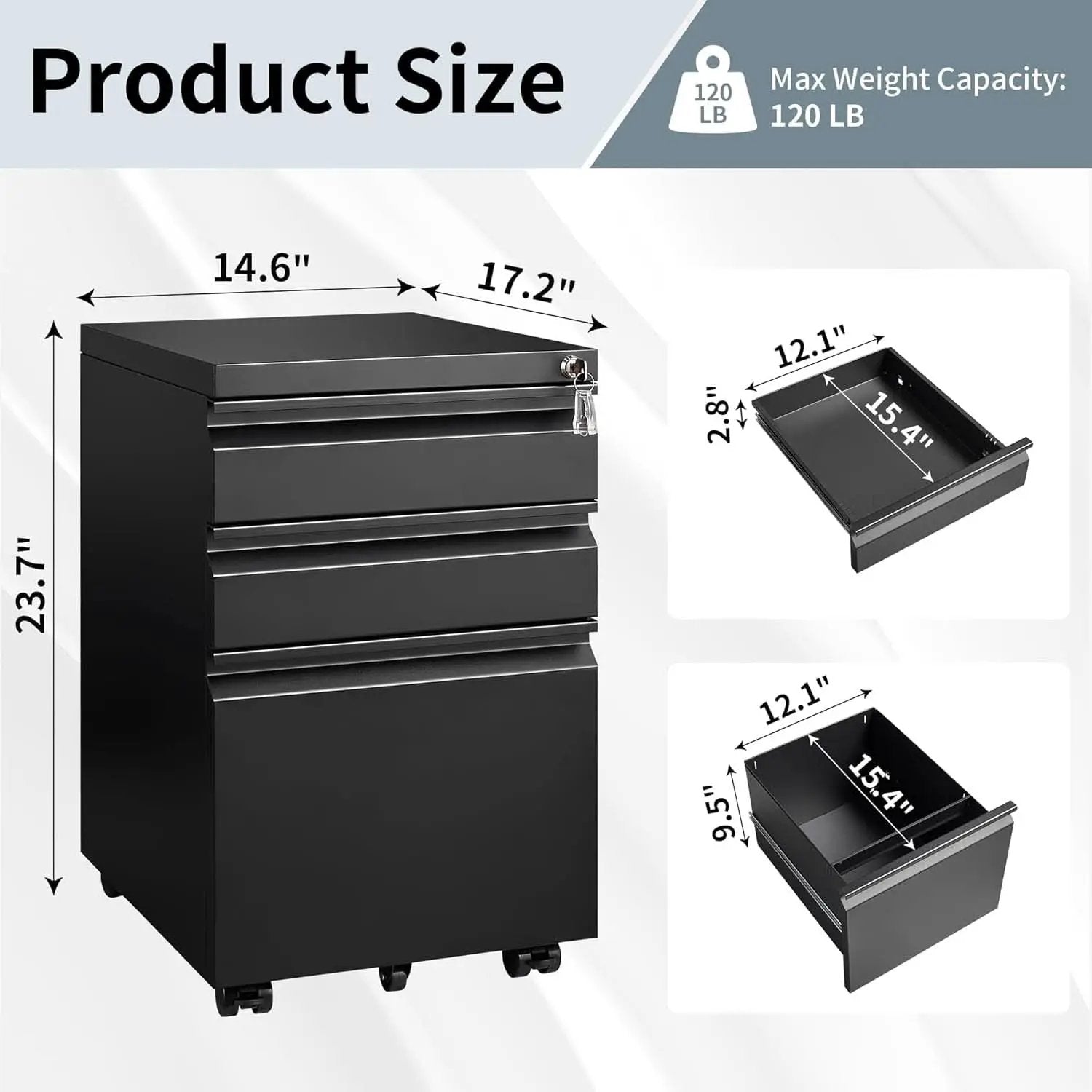 3 Drawer File Cabinet Under Desk Mobile Filing Cabinet With Lock For A4 Letter Legal Files Black from PriceLows™