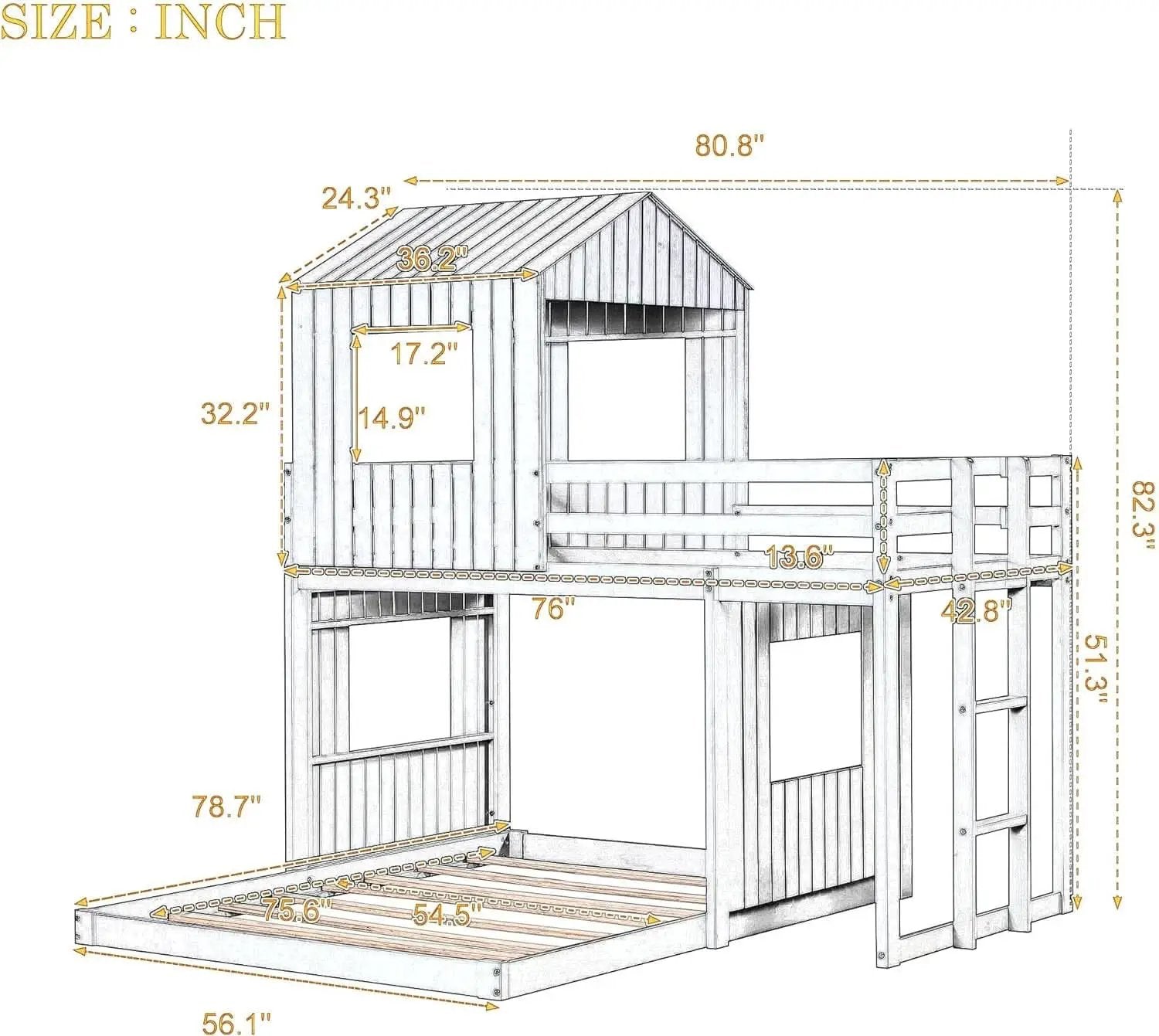 White Twin Over Full Low Profile Playhouse Bunk Bed from PriceLows™