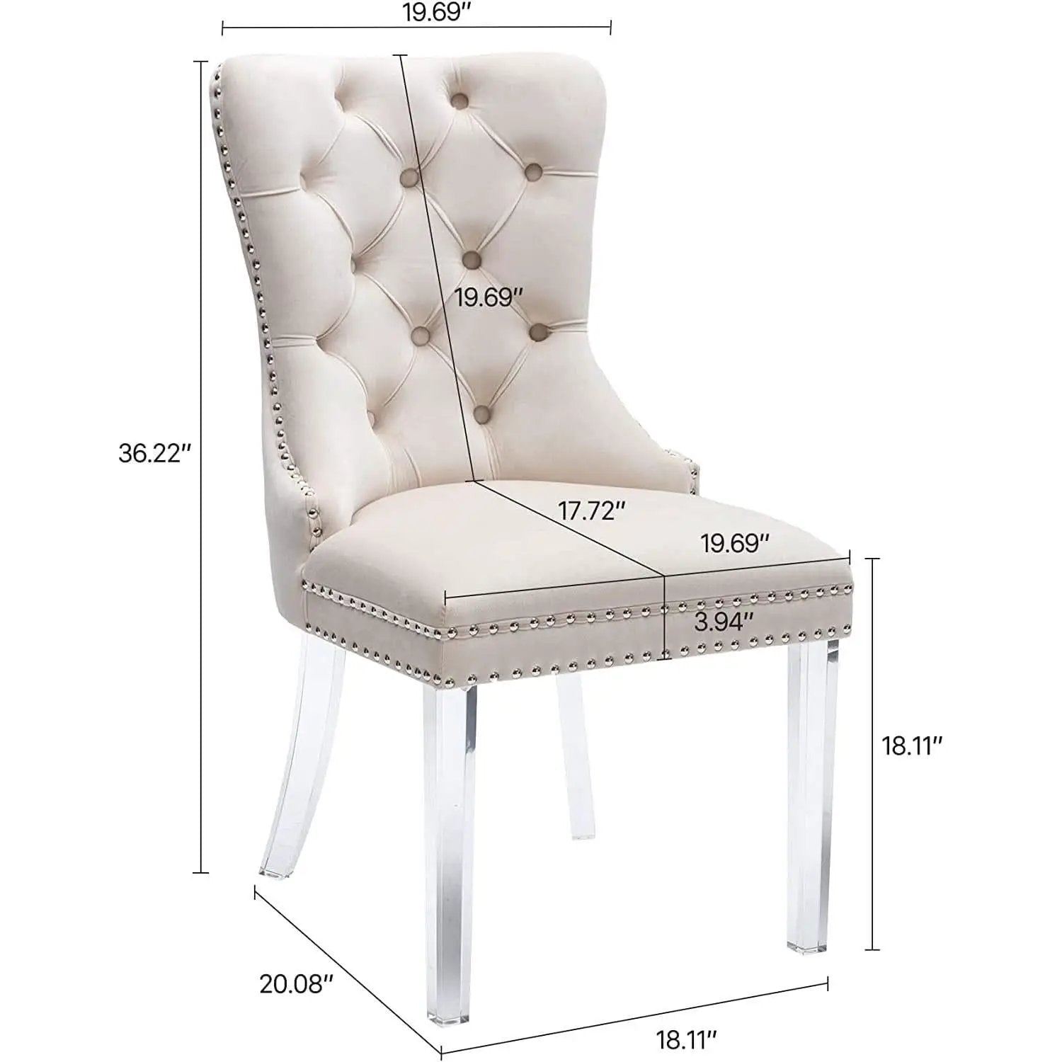 Velvet Tufted Dining Chairs Set of 4 with Acrylic Legs from PriceLows™