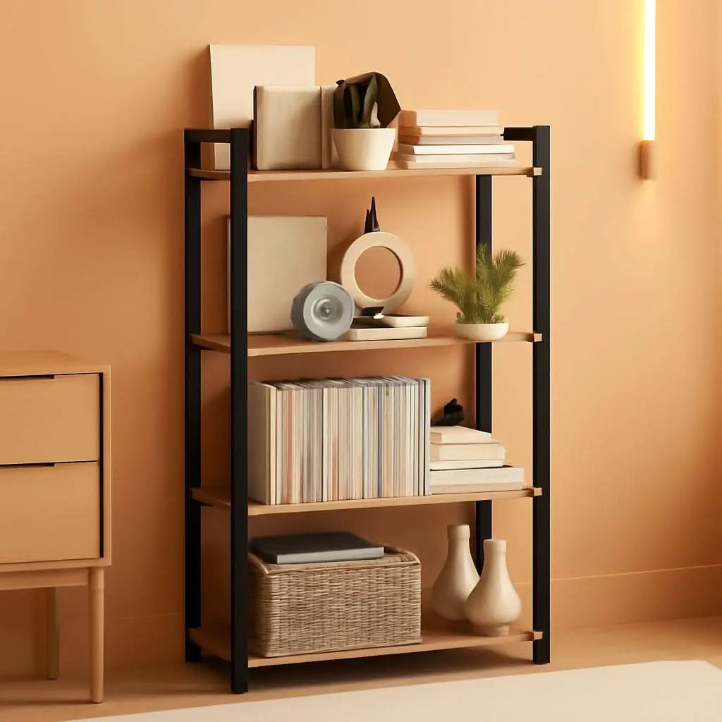Four Tier Bookshelf Rustic Brown Steel Frame 47 Inches High from PriceLows™