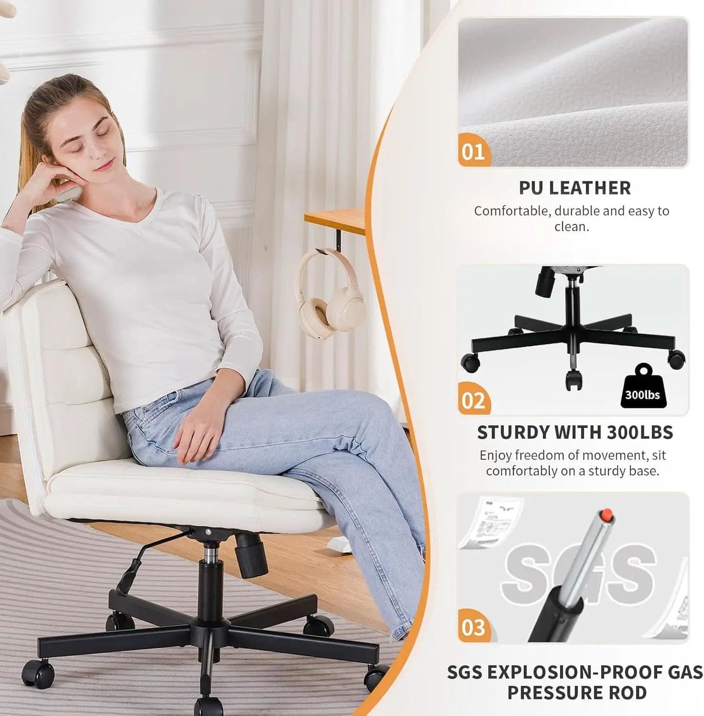 Criss Cross Office Chair Beige With Wheels For Home Office from PriceLows™