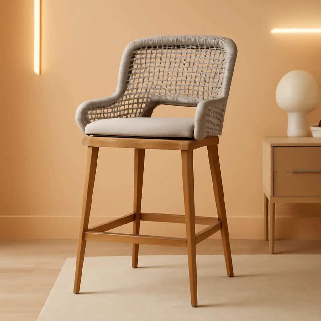 Counter Height Bar Stools With Backrest Set of 4 Rattan from PriceLows™