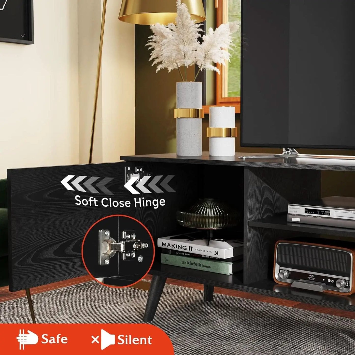 TV Stand 55 To 60 Inch With Storage Cabinets Sturdy from PriceLows™