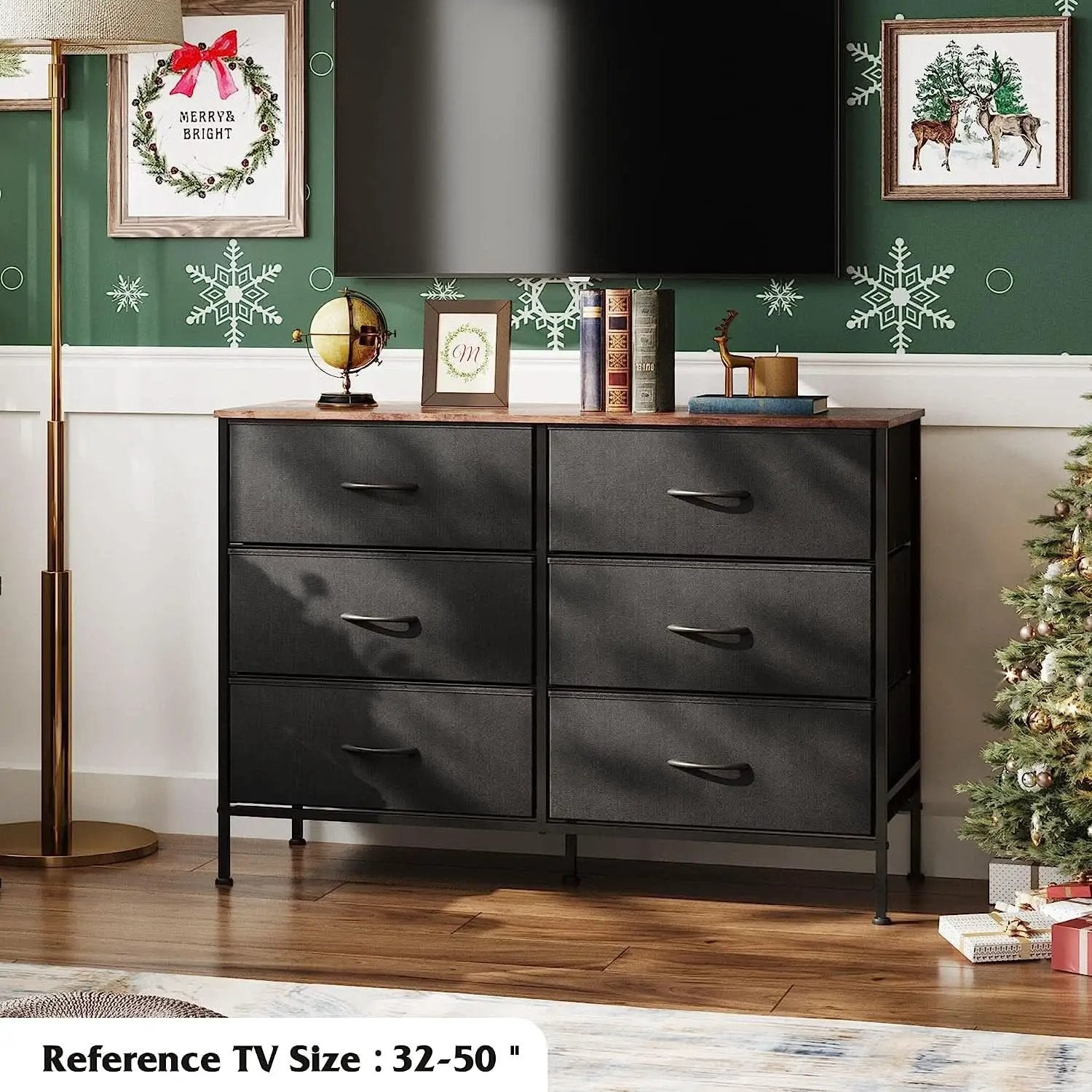 Black Rustic Dresser With TV Stand And Six Drawers from PriceLows™
