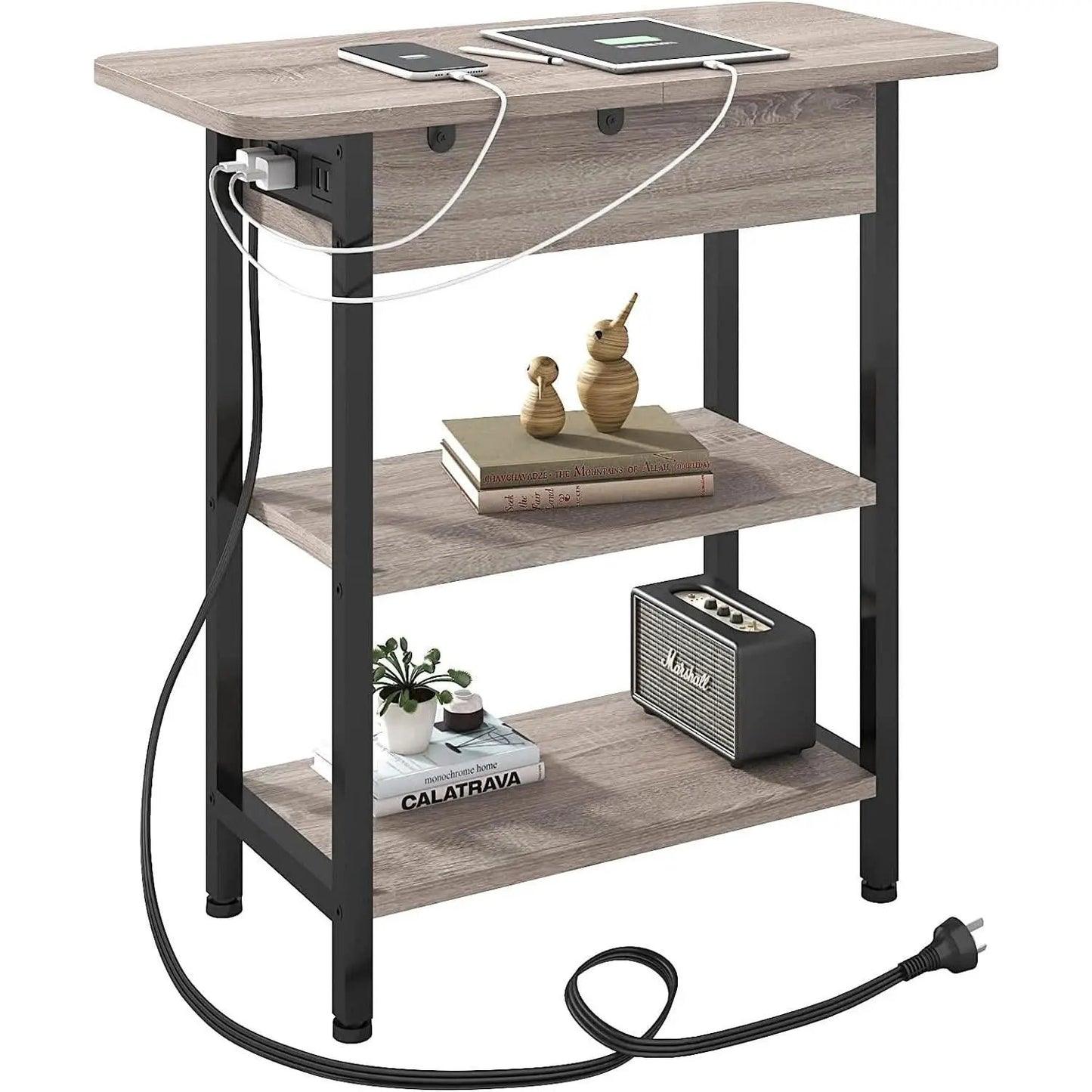End Table With Vertical Charging Station And USB Outlets Greige from PriceLows™