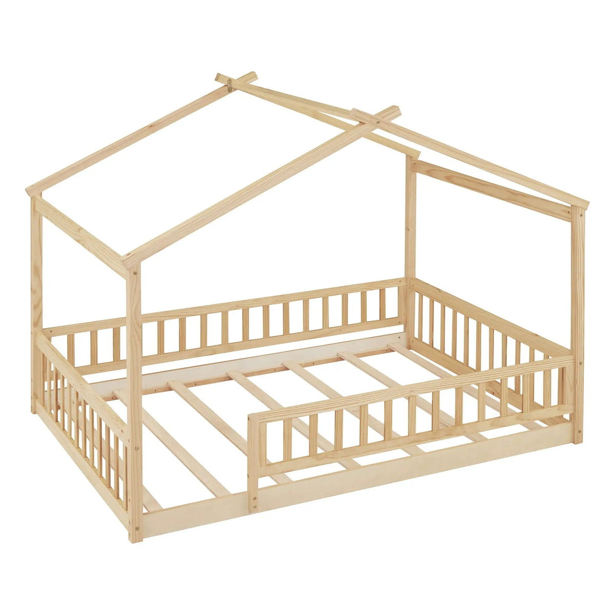 Kids Bed Frame | Playhouse Design | Roof And Fence | Toddler Size
