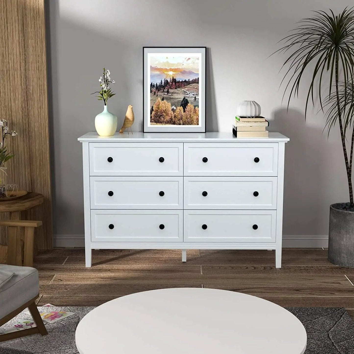 Modern White 6-Drawer Dresser With Metal Handles Bedroom from PriceLows™