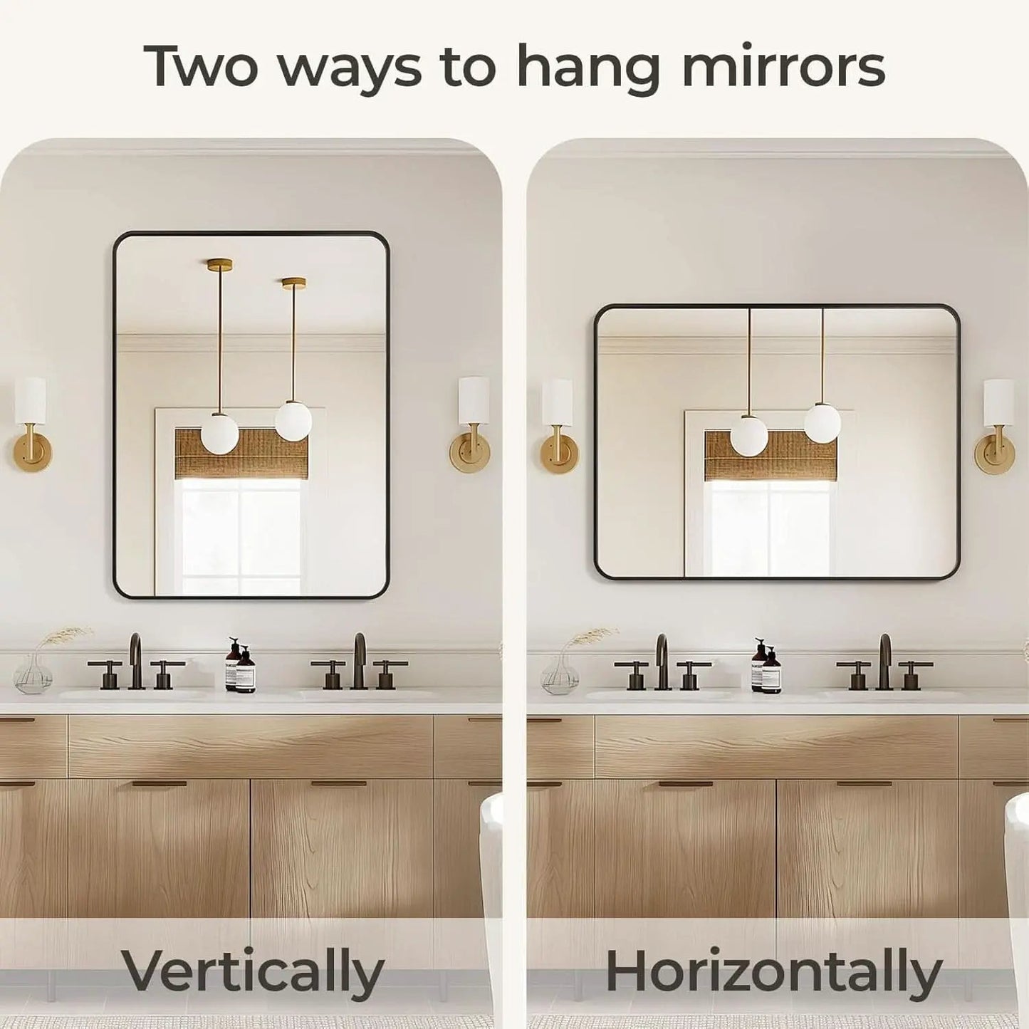 Black 30x40 Inch Rectangle Metal Frame Bathroom Vanity Mirror Wall Mounted from PriceLows™