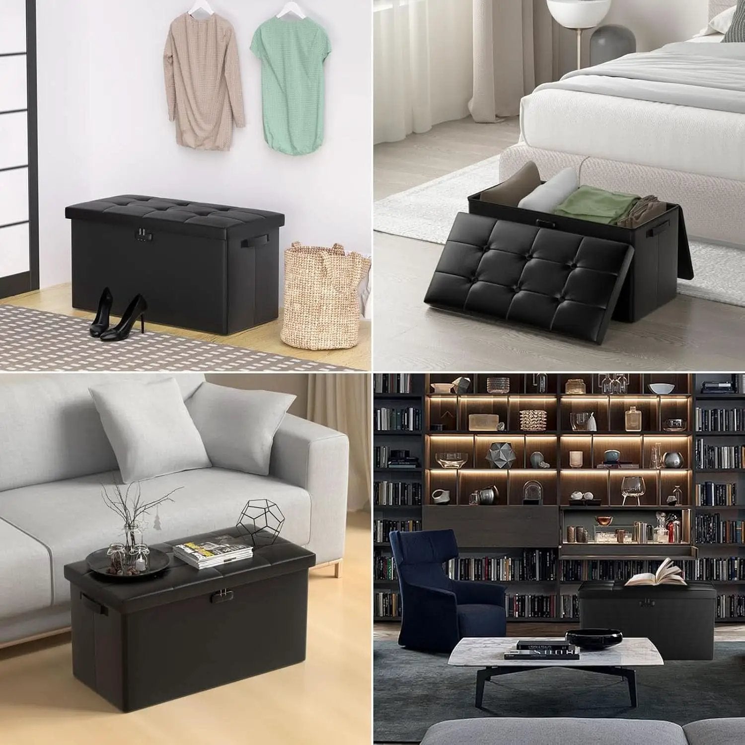 Storage Ottoman Bench 30 Inches Black Storage Lock Pro from PriceLows™